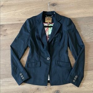 Ted Baker Wool Blend Black Blazer Floral Colorful Satin Lining Size 0
